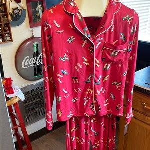 NWT Kate Spade Red and Black Pajama Set with Playful Print Size Small
